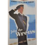 20th Century English School. "Join the Wrens", Study a Saluting Female Wren, Poster, Unframed,