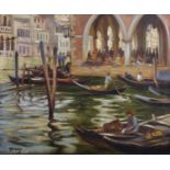 Moroney (20th Century) British. A Venetian Canal Scene, with Figures, Oil on Board, Signed,