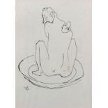 Renee Sintenis (1888-1965) German. A Crouching Figure Bathing, Ink, Signed with Initials, and
