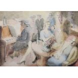 Blair Hughes-Stanton (1902-1981) British. "Song", Interior Scene with Figures, Watercolour and