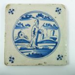 BLUE AND WHITE DELFT TILE, APPROX 13 cm SQUARE