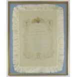 FRAMED ROYAL OPERA SILK PROGRAMME STATE PERFORMANCE BY ROYAL COMMAND JULY 1911 AND FRAMED THEATRE