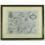 FRAMED MAP 'WIGORNIENSIS' APPROX. 32 X 28 cm, PROVENANCE: EX RIPPLE HALL