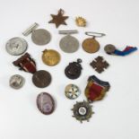 MISCELLANEOUS MEDALS BADGES AND COMMEMORATIVES INCLUDING WWII DEFENCE AND WAR MEDAL AND AFRICA