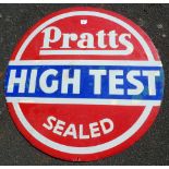 ENAMEL ADVERTISING SIGN PRATTS HIGH TEST VINTAGE CIRCULAR ADVERTISING SIGN APPROX. 36 INS. DIAMETER