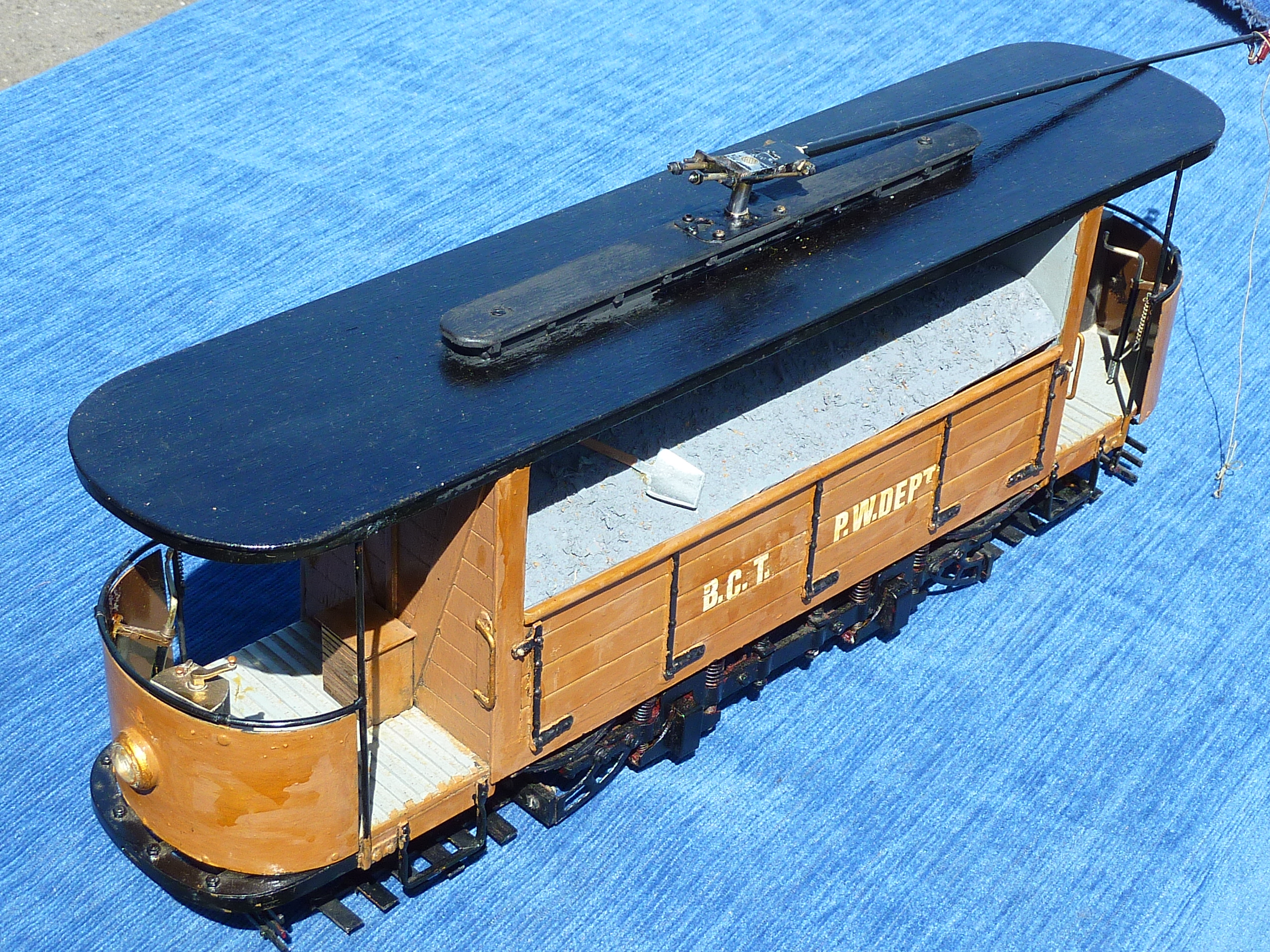 SCRATCH BUILT LARGE SCALE MOTORISED MODEL TRAM, BASED ON A WORKS TRAM CAR BCT PW DEPT APPROX 20