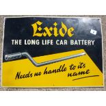 TIN ADVERTISING SIGN EXIDE THE LONG LIFE CAR BATTERY APPROX 24 INS. X 17 INS.