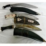 3 GURHA KUKRI KNIVES – ONE WITH INTRICATE INLAID DECORATION