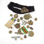 MISCELLANEOUS BADGES, NAVAL BELT BUCKLE, GERMAN EAGLE AND SWASTIKA BADGE ETC