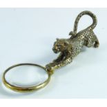 OF EXCEPTIONAL QUALITY, A WHITE METAL MAGNIFYING GLASS, THE HANDLE MODELLED AS A LEOPARD, APPROX. 11