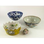 ORIENTAL CHINA AND PORCELAIN INC BOWL WITH ENAMELLED DECORATION DEPICTING EXOTIC BIRDS APPROX 20