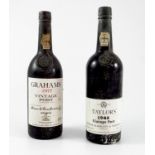 2 BOTTLES VINTAGE PORT, GRAHAMS 1977, BOTTLED 1979, AND TAYLORS 1985