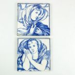 PAIR OF MINTON TILES DEPICTING FIGURES, EACH APPROX 15 cm SQUARE