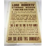 RARE WARTIME POSTER 'LORD ROBERT'S STIRRING WORDS TO LONDON'S SPECIAL SERVICE BATTALION' APPROX.