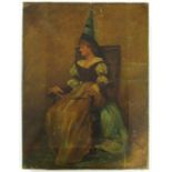 19TH CENTURY OIL ON CANVAS DEPICTING A LADY IN COURT COSTUME, APPROX.. 35 X 26 cm