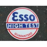 ENAMEL ADVERTISING SIGN ESSO HIGH TEST GUARANTEED CIRCULAR APPROX. 30 INS DIAMETER, DOUBLE SIDED