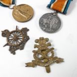 WWI WAR AND VICTORY MEDAL TOGETHER WITH OTHER BADGES 28446 PTE. C. MARRIOTT N.STAFF.R.