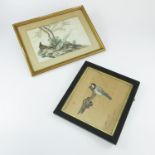 2 ORIENTAL FRAMED WATER COLOURS, ONE DEPICTING EXOTIC BIRDS APPROX. 27 X 18 cm, THE OTHER ALSO