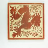 CRAVEN DUNHILL AND CO LTD, SHROPSHIRE, TILE WITH COPPER LUSTRE DRAGON DECORATION