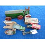 SELECTION OF OLDER TINPLATE INC. TRIANG TRACTOR, BOXED MINIC BOX VAN AND OTHER A/F TINPLATE