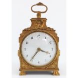 ORNATE FRENCH GILT METAL 'PENDULE D'OFFICER' MANTLE CLOCK WITH APPLIED LAUREL WREATH DECORATION,