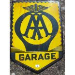 ENAMEL ADVERTISING SIGN AA GARAGE, APPROX. 22 INS. X 31 INS. SOME TOUCHING, FRANCO