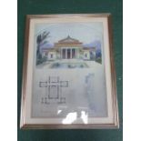 WATER COLOUR DESIGN AND FLOOR PLAN FOR A FRENCH VILLA