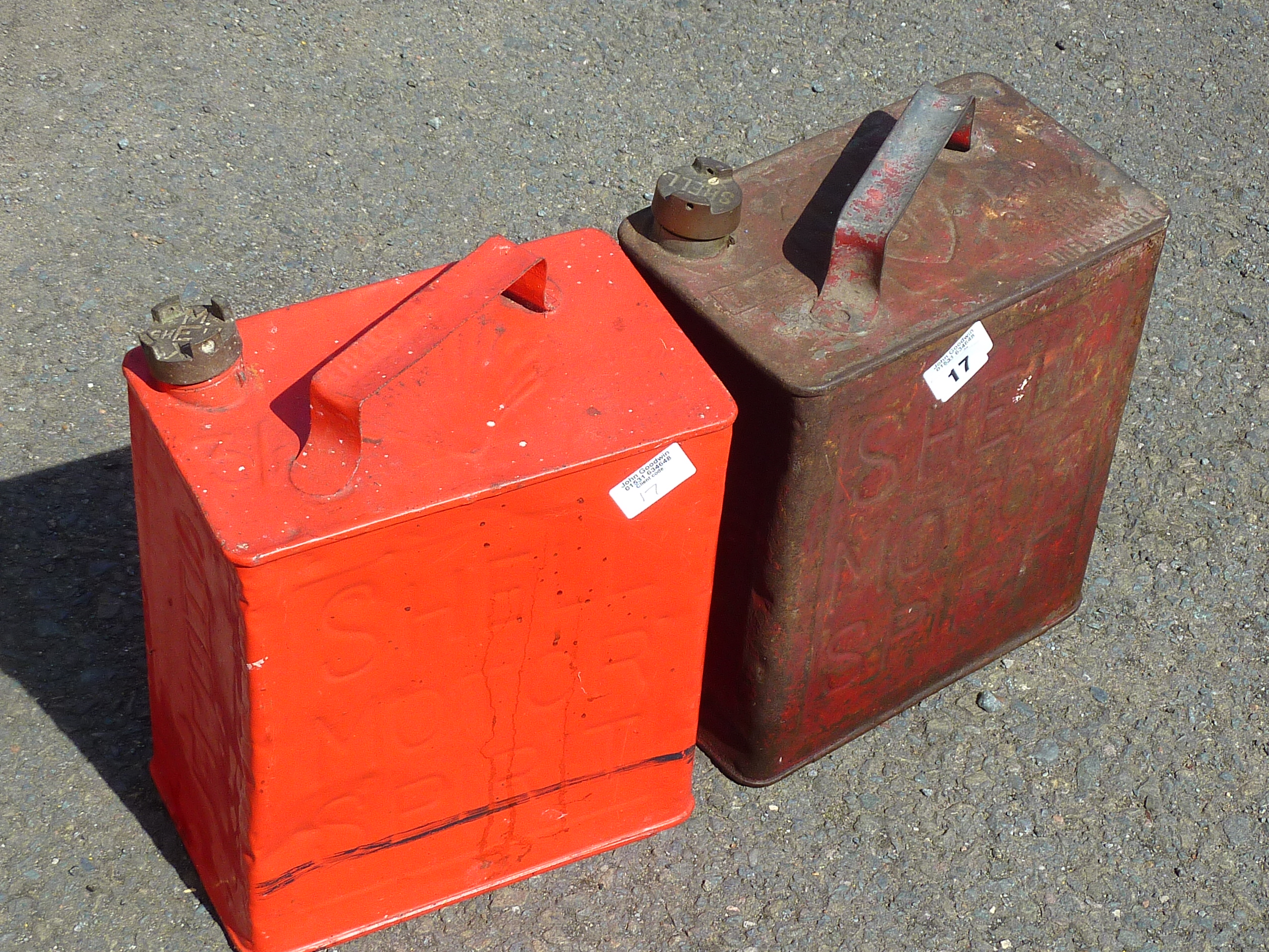 TWO OLD PETROL CANS SHELL MOTOR SPIRIT