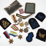 VARIOUS MEDALS, CLOTH BADGES AND EPHEMERA INC. WWI 1914-18 WAR MEDAL AND VICTORY MEDAL 37928 PTE. J.