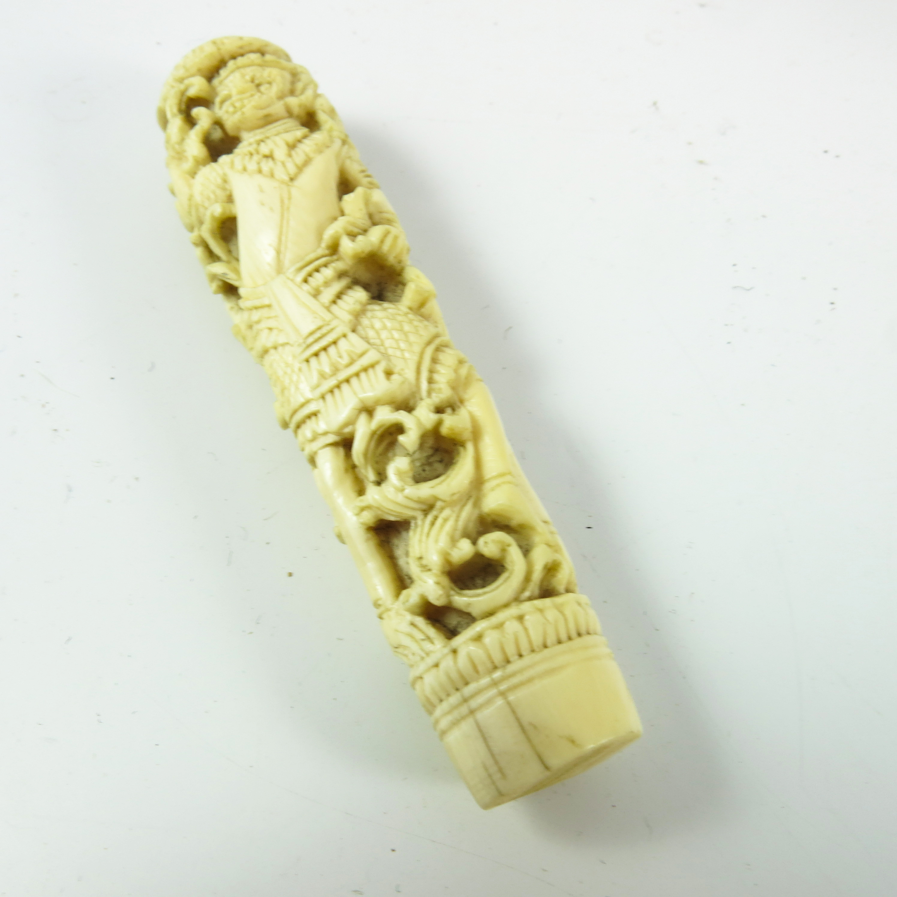 INTRICATELY CARVED 19TH CENTURY IVORY SEAL HANDLE/ TAMPER AND A SPOON - Image 2 of 3