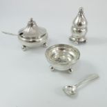 GEORG JENSEN, .925 SILVER CRUET SET COMPRISING SALT WITH STAR CUT LINER, MUSTARD ALSO HAVING A