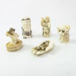 A COLLECTION OF 5 JAPANESE NETSUKE INC. AN 'EROTIC' STUDY OF A LADY BATHING