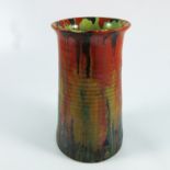 'CONSTANCE' CLIFF, HAND PAINTED WESTPORT POTTERY, BURSLEM DRIPWARE VASE OF RIBBED TAPERING FORM,
