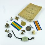 MILITARIA : WWI WAR & VICTORY MEDAL TO 255666 PTE J W PITTOCK, RAMC BOOK, METAL DOG TAG IDENTITY