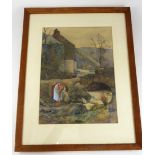 WATERCOLOUR DEPICTING WASHER WOMAN STEAM INDISTINCTLY SIGNED H M RHARM? 1887, APPROX. 32 X 43 cm