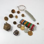 WWI/ WWII MINIATURE MEDALS, MONOCLE, PENKNIFE INSCRIBED 'SERGEANTS BRIGG BITTER ', BRASS HEXAGONAL