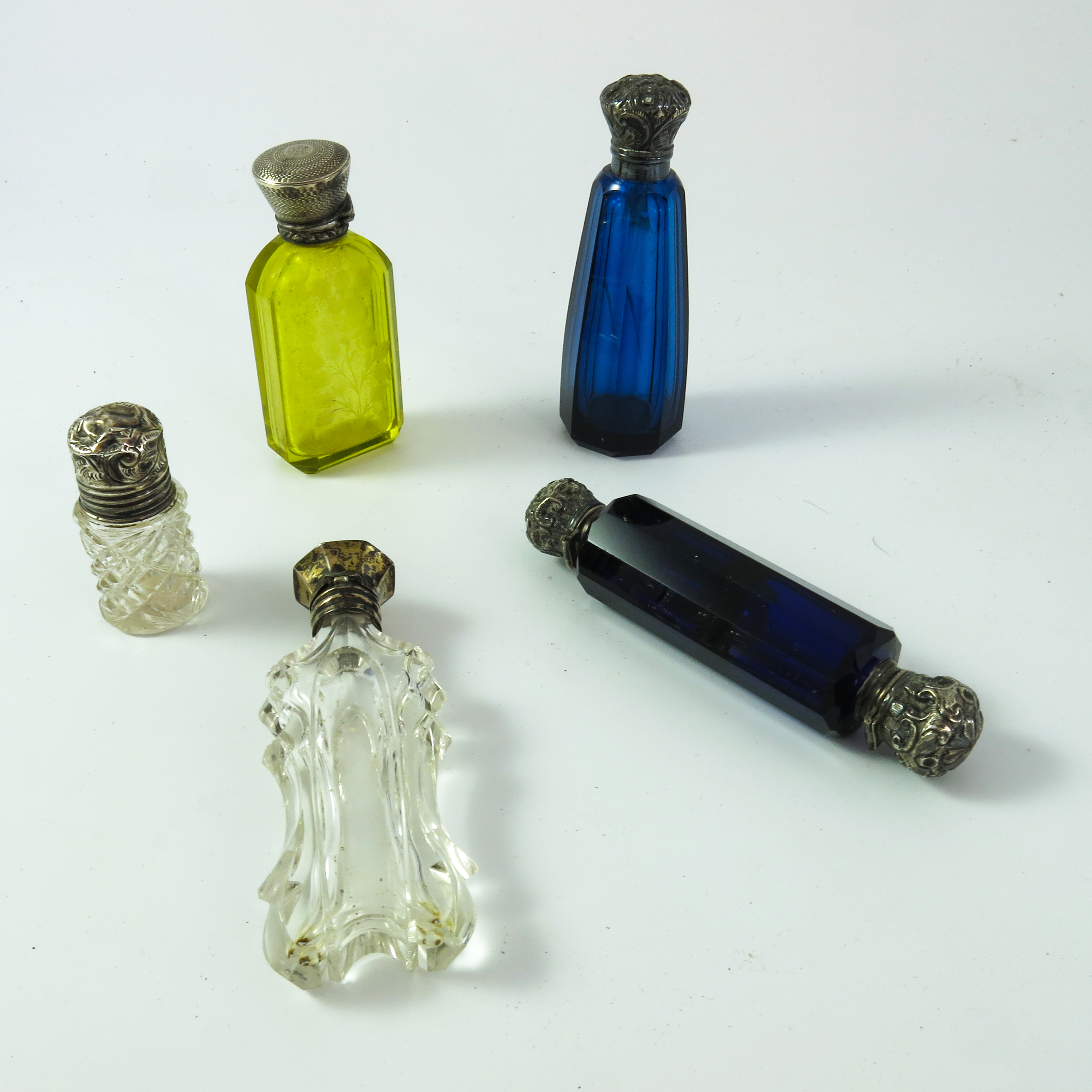 COLLECTION OF SILVER TOP AND OTHER PERFUME BOTTLES INC. DOUBLE ENDED (5)