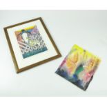 FRAMED ROBERT TEAR WATERCOLOUR ‘BULL DESIGN’ TOGETHER WITH ONE OTHER ABSTRACT WATER COLOUR ON