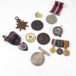 MISCELLANEOUS MEDALS, BADGES AND EPHEMERA INCLUDING WWI 1914-18 WAR MEDAL AND VICTORY MEDAL 549 T.