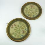 19TH CENTURY, PR. CIRCULAR EMBROIDERED SILK PANELS WITH FLORAL DECORATION APPROX 20 cm DIAMETER