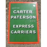 ENAMEL ADVERTISING SIGN CARTER PATERSON & CO LTD EXPRESS CARRIERS, BRUTON PALMERS GREEN APPROX 30