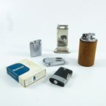 DUNHILL SILVER PLATED TABLE LIGHTER, RONSON TABLE LIGHTER AND 3 OTHERS