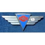 AEC, WINGED COACH BADGE TRIANGULAR WITH ENAMELLED AEC CENTRE