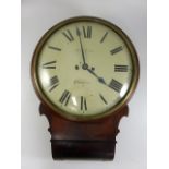 A GOOD MAHOGANY FUSEE DROP DIAL WALL CLOCK 15 INCH PAINTED DIAL GEO LOWE GLOUCESTER CHIMING ON A