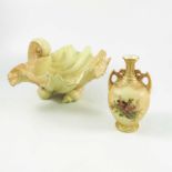 ROYAL WORCESTER BLUSH IVORY WITH FLORAL DECORATION 2 HANDLED VASE, DESIGN NUMBER 1200, APPROX. 15 cm