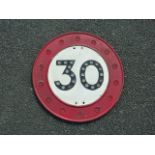 OLD ROAD SIGN SPEED LIMIT OBEY SIGN, 30 IN BLACK ON WHITE BACKGROUND AND RED O. WITH REFLECTORS