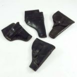 4 LEATHER PISTOL HOLSTER, ONE WITH GERMAN EAGLE AND SWASTIKA STAMPED `EISENTUM DER WIEN