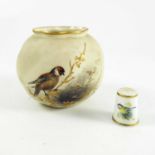 ROYAL WORCESTER GLOBULAR VASE G161 HAND PAINTED WITH BIRD AND FOLIAGE NO OBVIOUS SIGNATURE