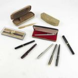 COLLECTION OF PENS, SOME BOXED, SOME WITH GOLD NIBS, INC. WATERMAN, SWAN MABIE AF, SHEAFFER,