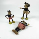 1930S FELT MICKEY AND MINNIE MOUSE FIGURES (3) EACH WITH A PATENT NUMBER TO NECK, 20 cm, 17 cm AND